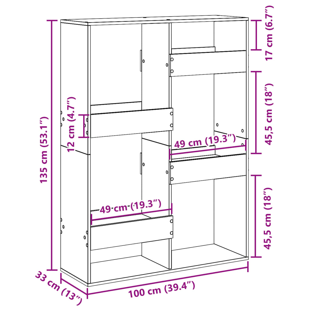 Divisorio Legno Antico 100x33x135 cm in Truciolato