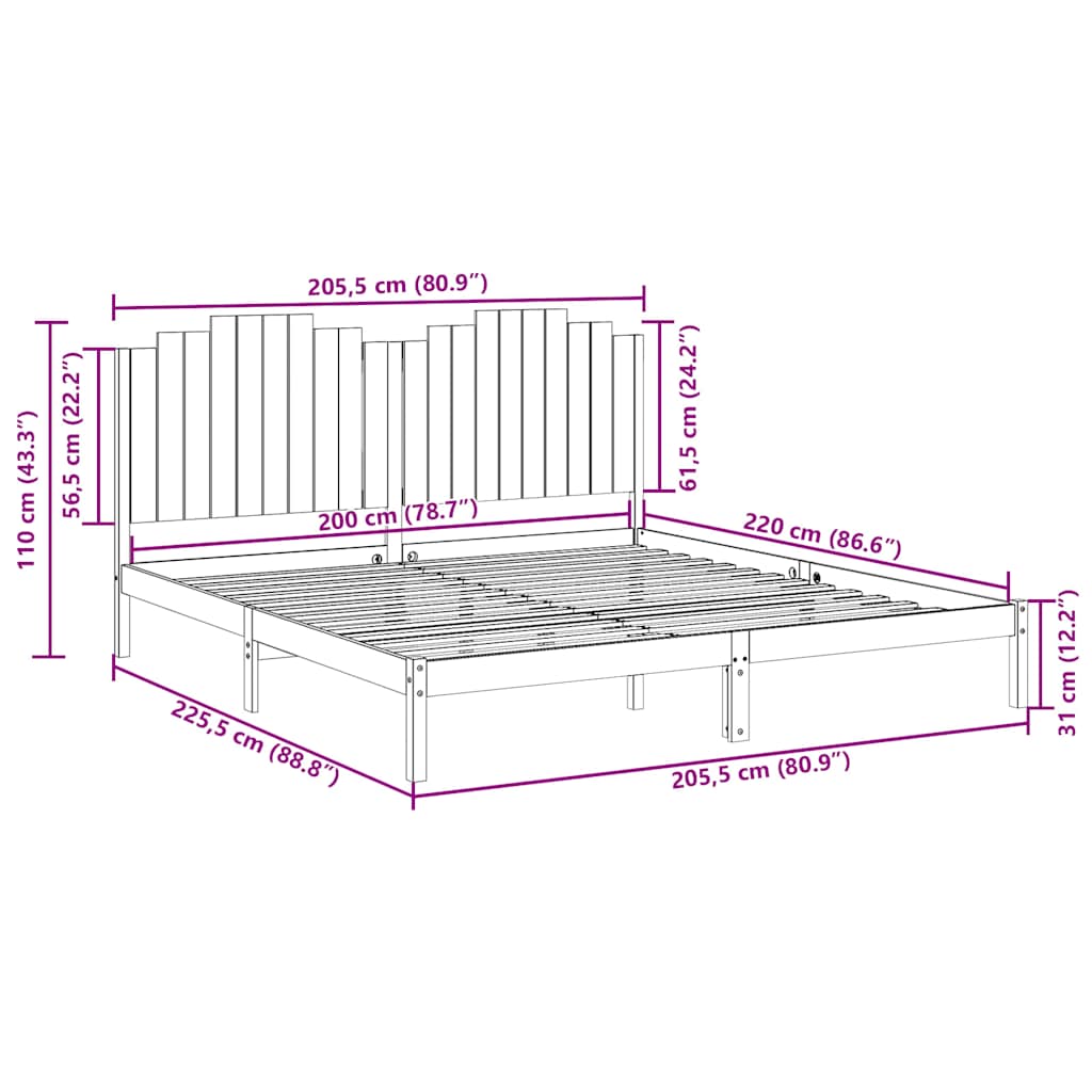 Giroletto Extra Lungo senza Materasso 200x220 cm Legno Massello