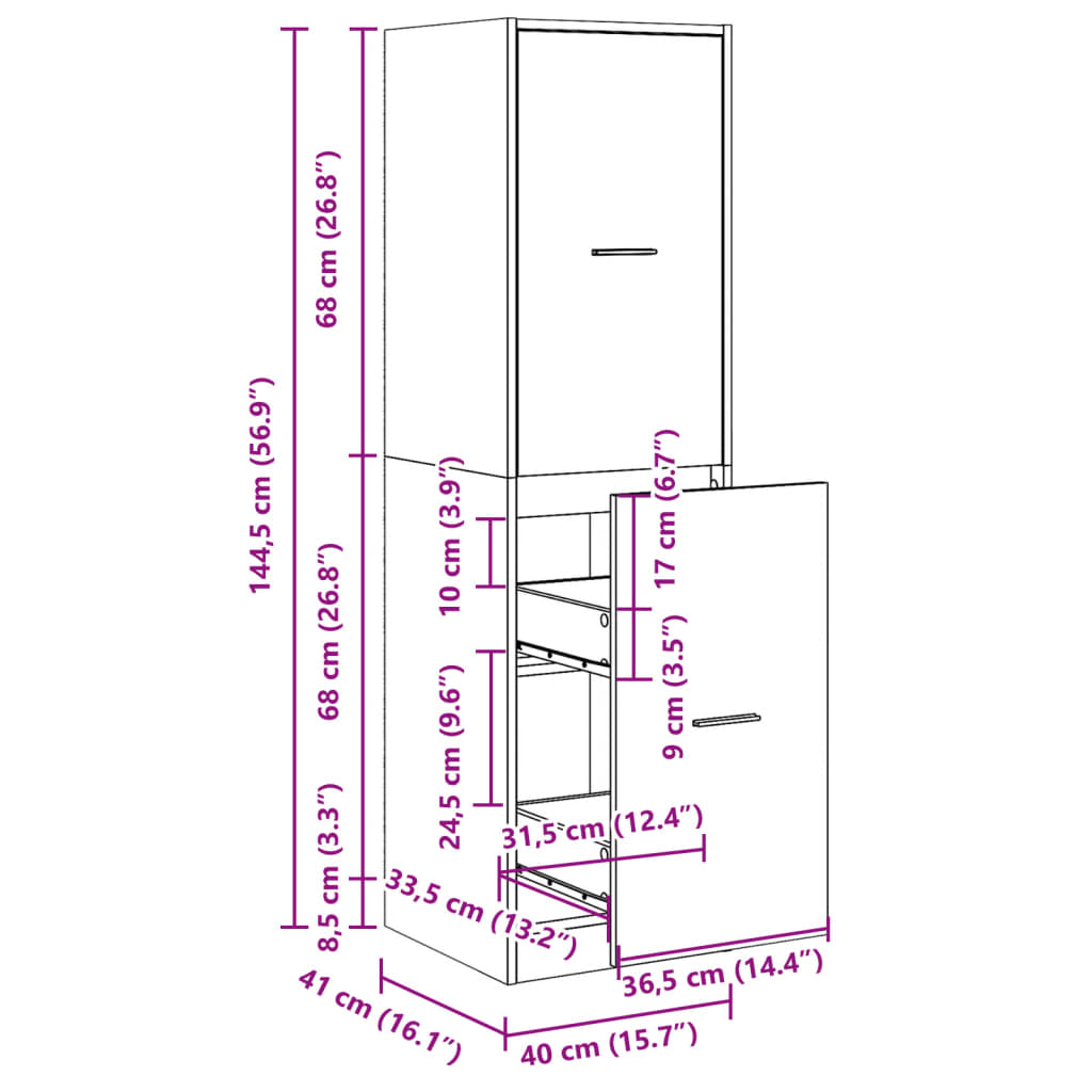 Armadietto da Farmacia Rovere 40x41x144,5 cm in Truciolato