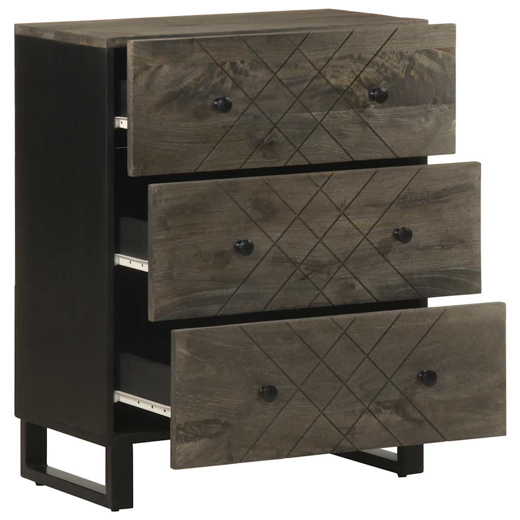 Credenze 2 pz Nere 60x33x75 cm in Legno Massello di Mango | homemem39
