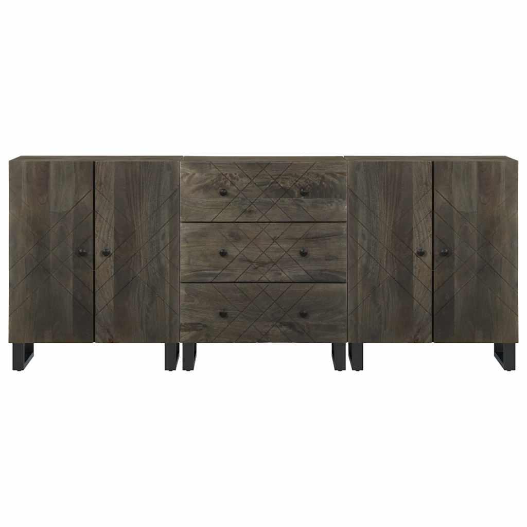 Credenze 3 pz Nere 60x33x75 cm in Legno Massello di Mango | homemem39