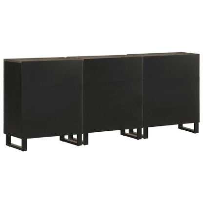 Credenze 3 pz Nere 60x33x75 cm in Legno Massello di Mango | homemem39