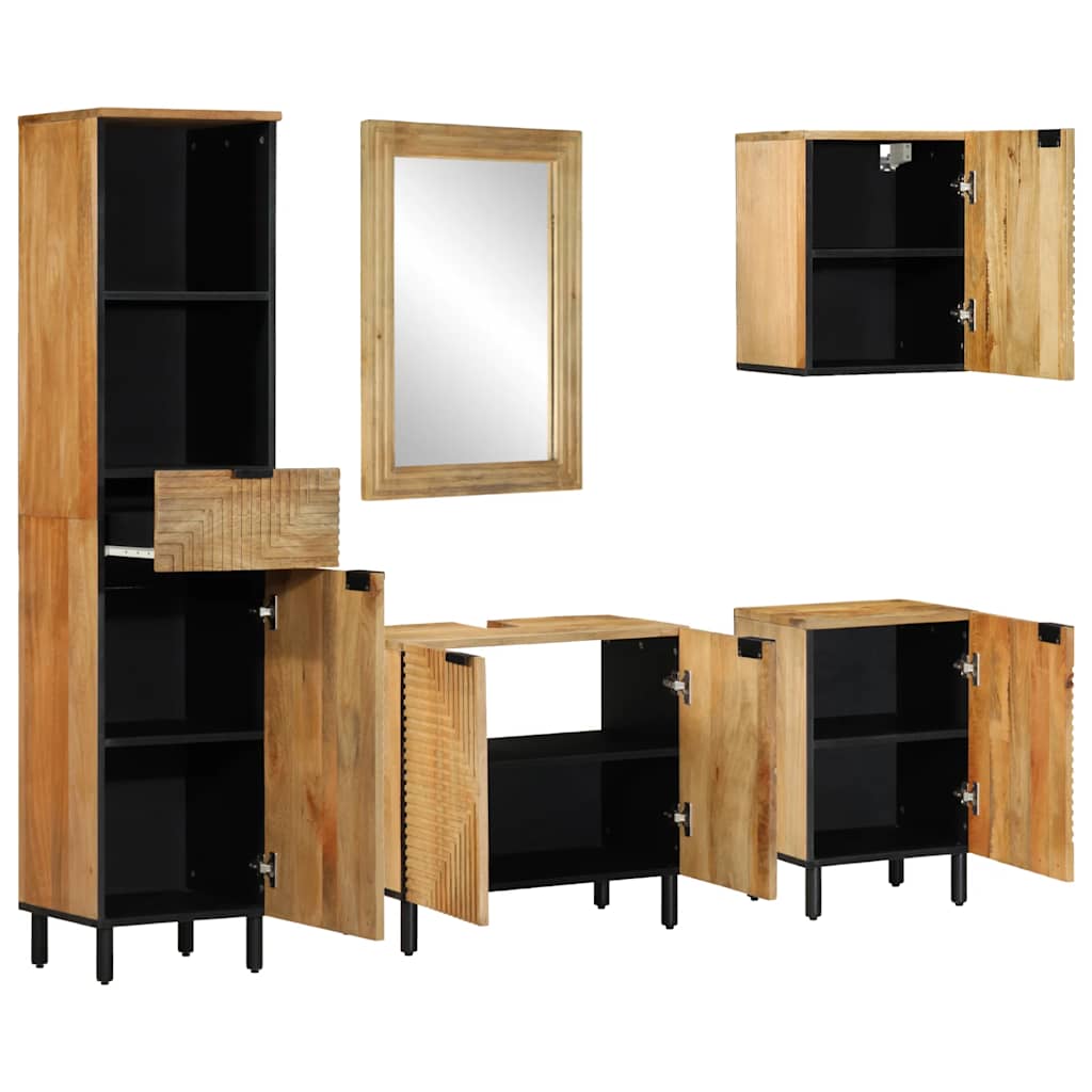 Set Mobili da Bagno 5 pz Marrone in Legno Massello di Mango