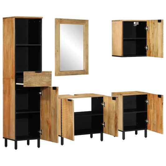 Set Mobili da Bagno 5 pz Marrone in Legno Massello di Mango