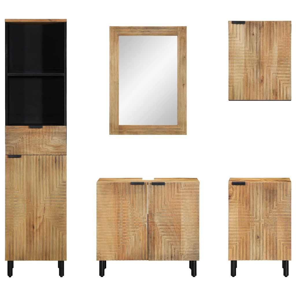 Set Mobili da Bagno 5 pz Marrone in Legno Massello di Mango | homemem39