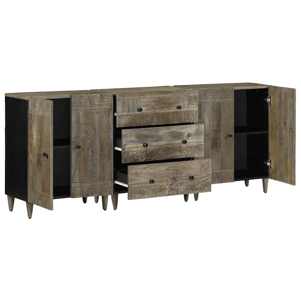 Credenze 3 pz Grigio Chiaro 60x33,5x75 cm Legno Massello Mango | homemem39