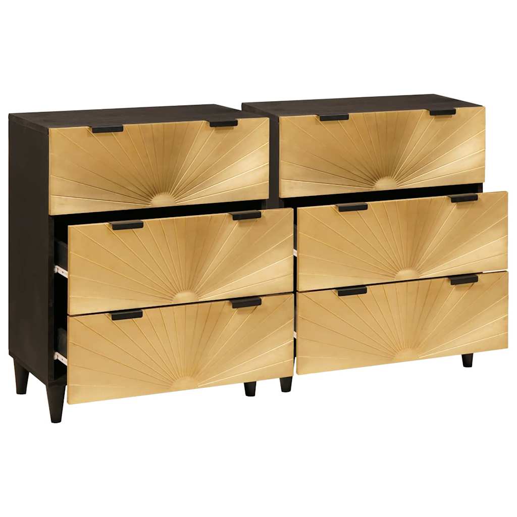 Set di Credenze 2 pcs Nero e Ottone 120 x 33 x 75 cm