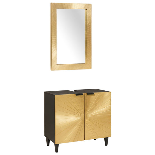 Set di Armadi da Bagno 2 pz Nero e Ottone 62 x 33 x 58 cm