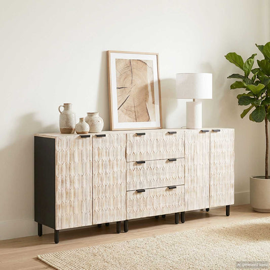 Credenza 3 pcs Finitura Bianco Lavato 180 x 33 x 75 cm