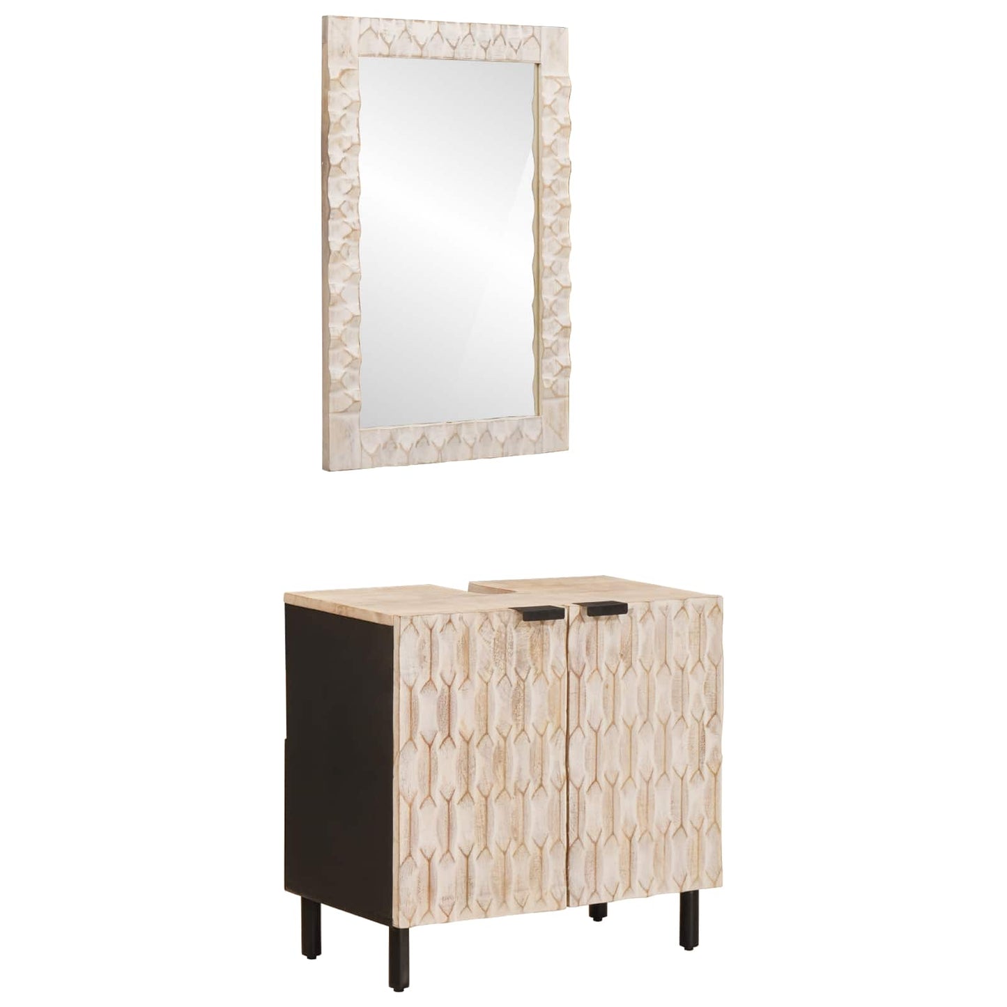 Set da Bagno Finitura Bianco Lavato Legno di mango massello