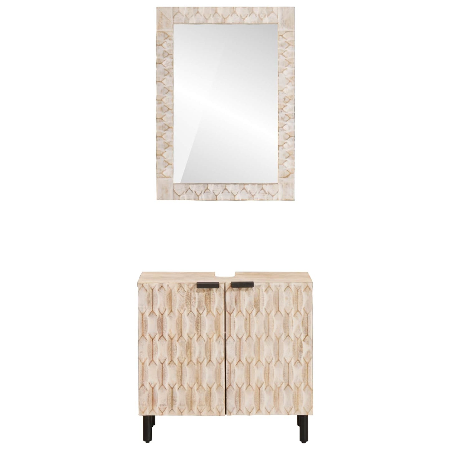 Set da Bagno Finitura Bianco Lavato Legno di mango massello