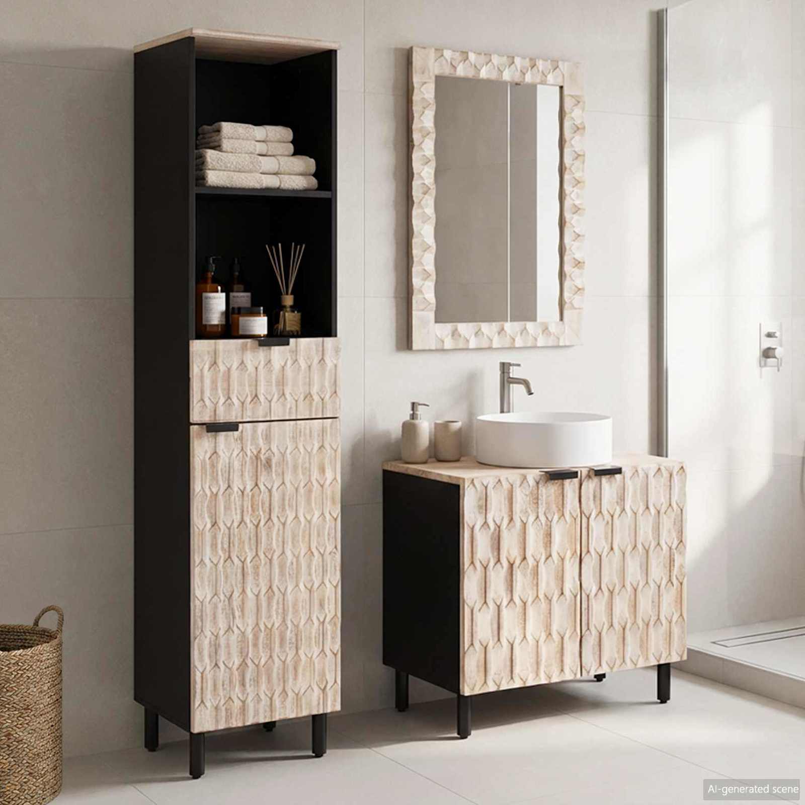 Set da Bagno con cassetto 3 pcs Finitura Bianco Lavato | homemem39
