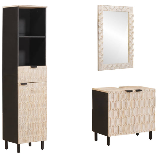 Set da Bagno Finitura Bianco Lavato Legno di mango massello