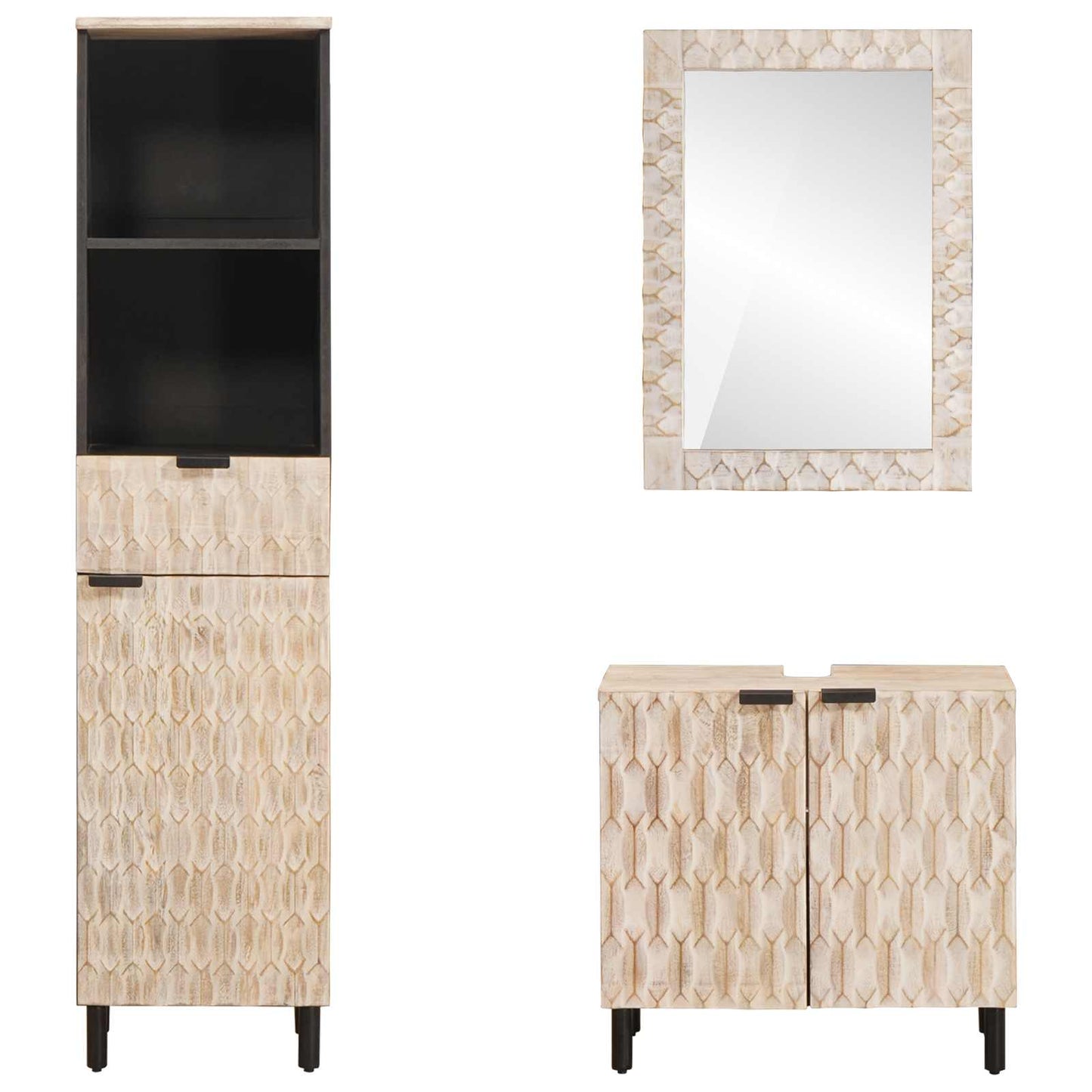 Set da Bagno Finitura Bianco Lavato Legno di mango massello