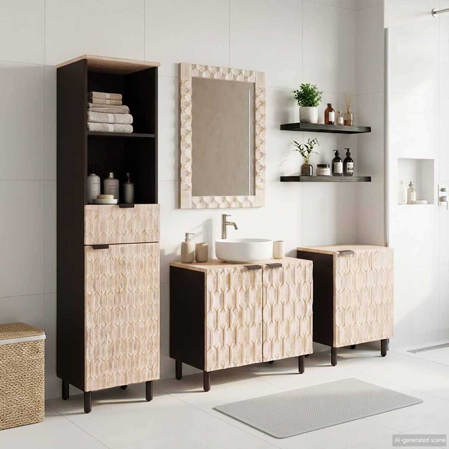 Set da Bagno con cassetto 4 pcs Finitura Bianco Lavato | homemem39