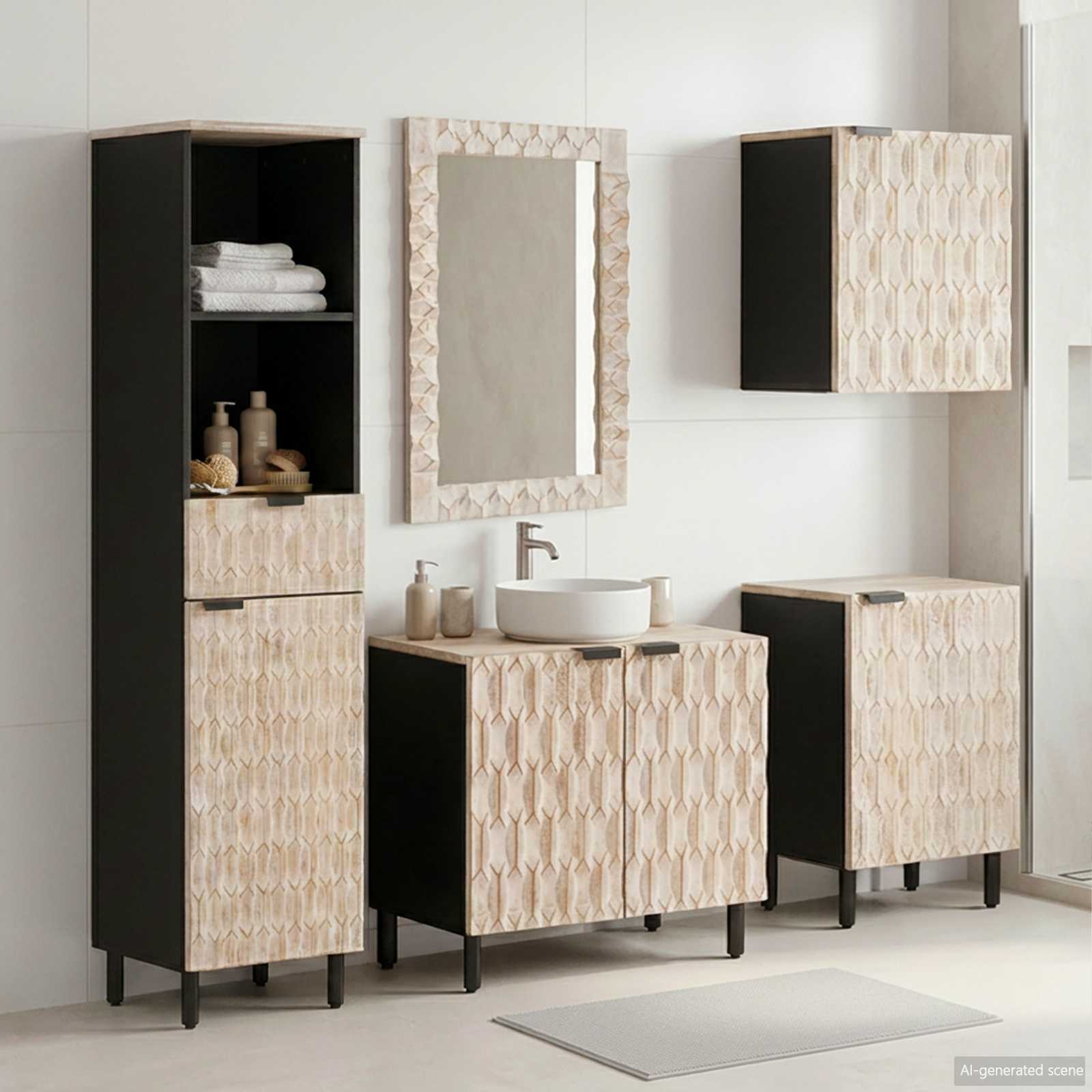 Set da Bagno con cassetto 5 pcs Finitura Bianco Lavato | homemem39