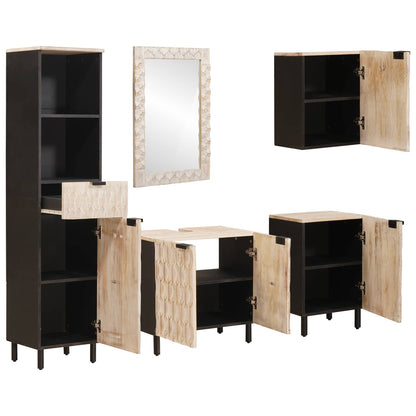 Set da Bagno Finitura Bianco Lavato Legno di mango massello