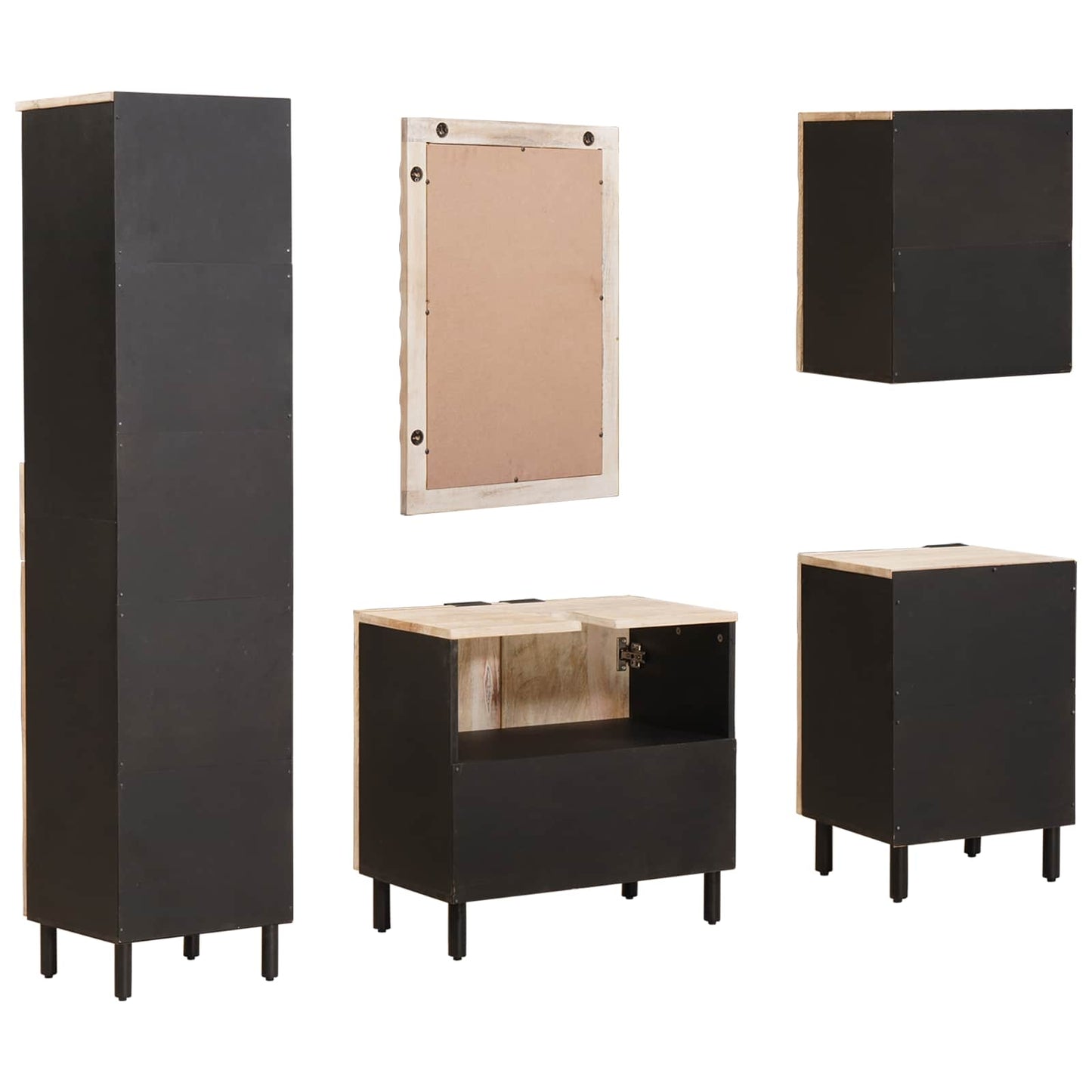 Set da Bagno Finitura Bianco Lavato Legno di mango massello