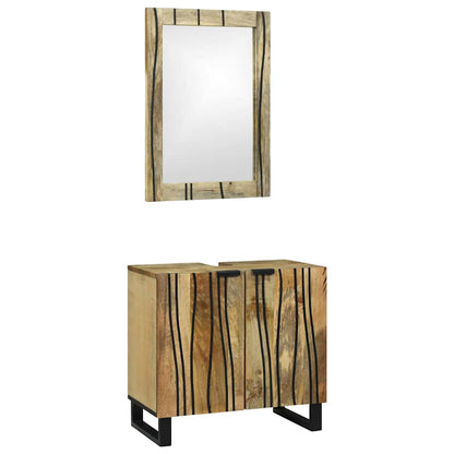 Set di Armadi da Bagno 2 pcs Naturale Legno di mango massello | homemem39