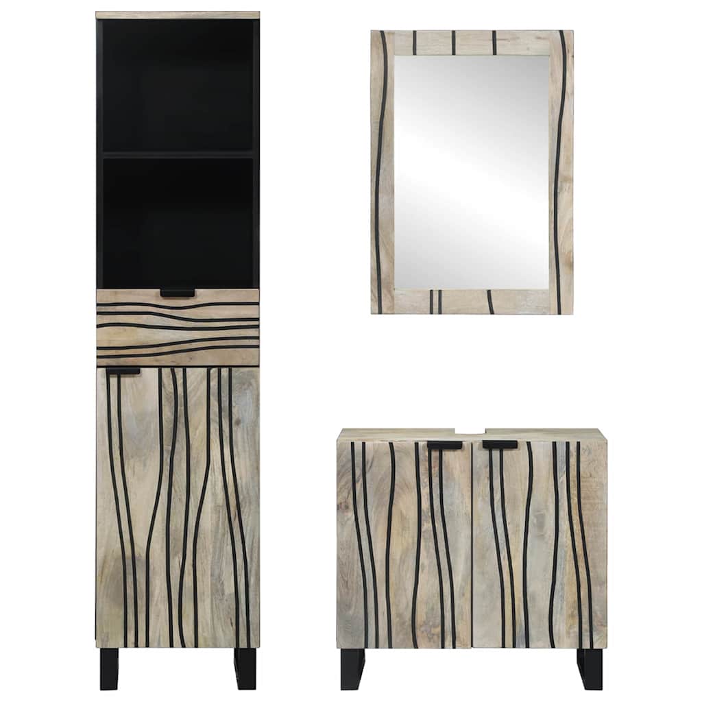 Set di mobili per il bagno 3 pcs Bianco Legno multistrato | homemem39