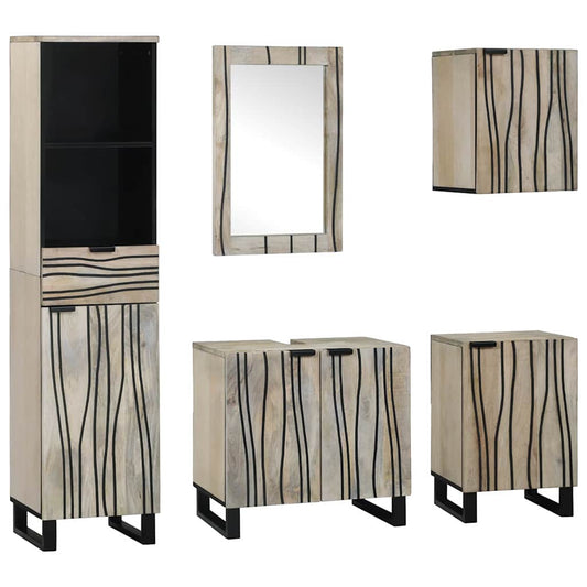 Set di mobili per il bagno 5 pcs Marrone Noce Legno multistrato | homemem39