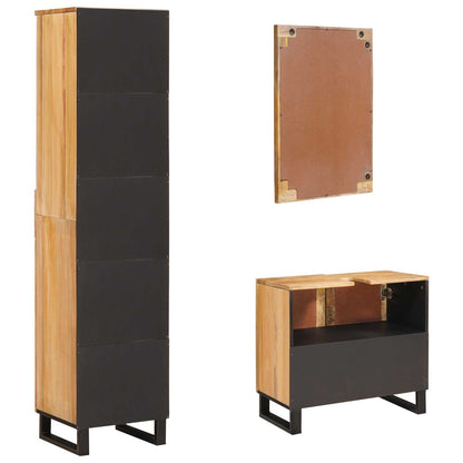 Set da Bagno con porta 3 pcs Naturale Legno di mango massello