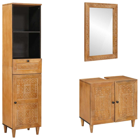 Set di mobili per il bagno 3 pcs Marrone Legno multistrato | homemem39