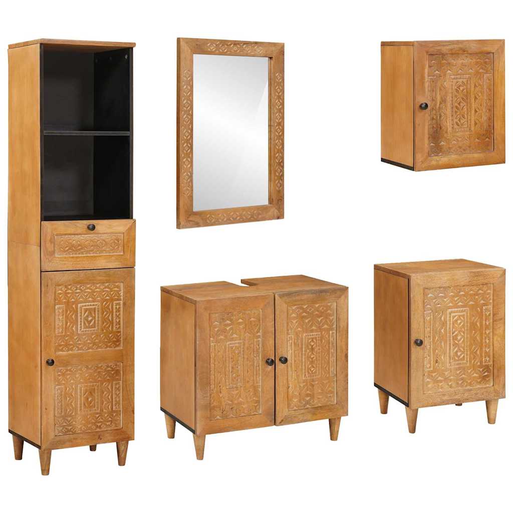 Set di mobili per il bagno 5 pcs Marrone Legno multistrato | homemem39