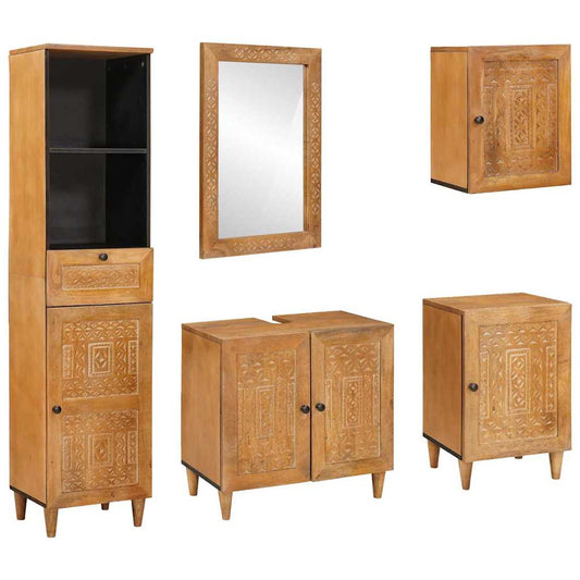 Set di mobili per il bagno 5 pcs Marrone Legno multistrato | homemem39