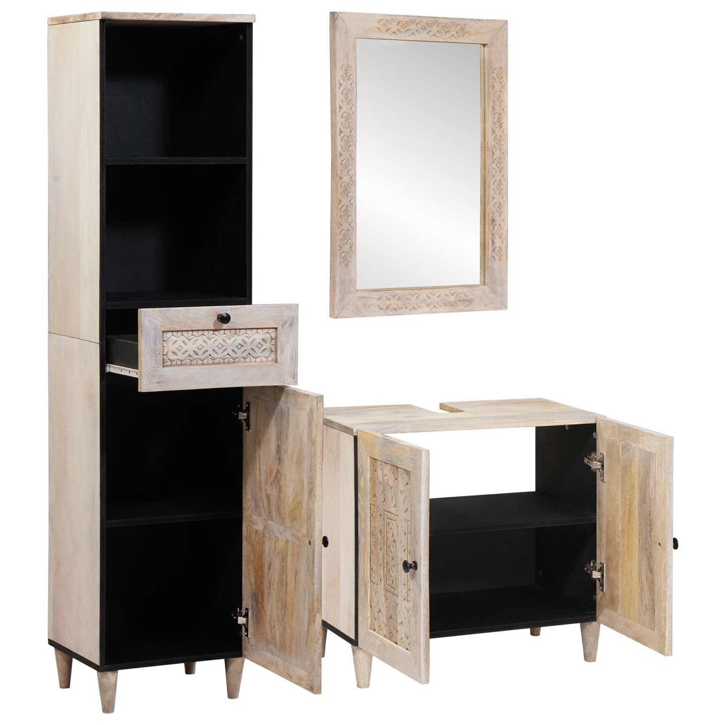 Set di mobili per il bagno 3 pcs Bianco Legno multistrato | homemem39