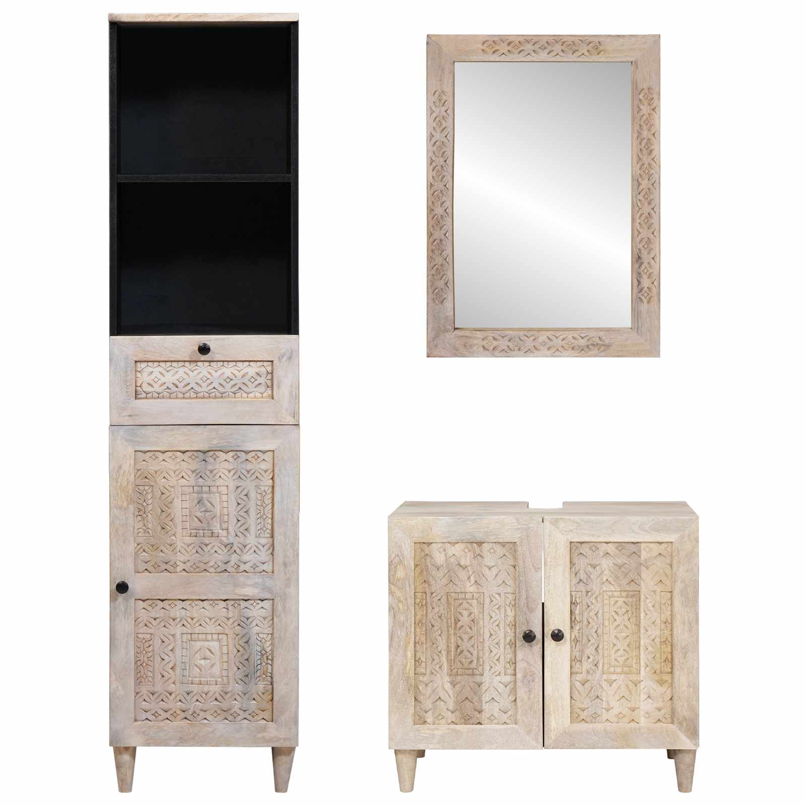 Set di mobili per il bagno 3 pcs Bianco Legno multistrato | homemem39