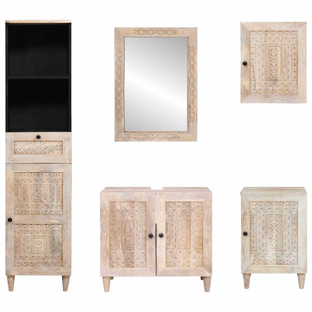 Set di mobili per il bagno 5 pcs Bianco Legno multistrato