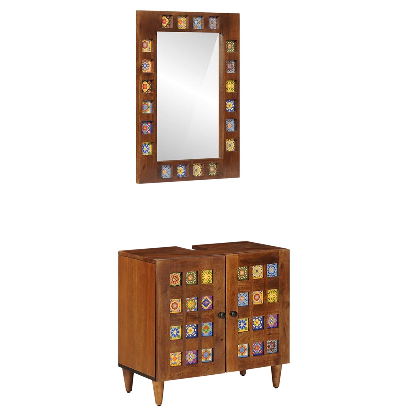 Set di mobili per il bagno 2 pcs Noce Legno di mango massello