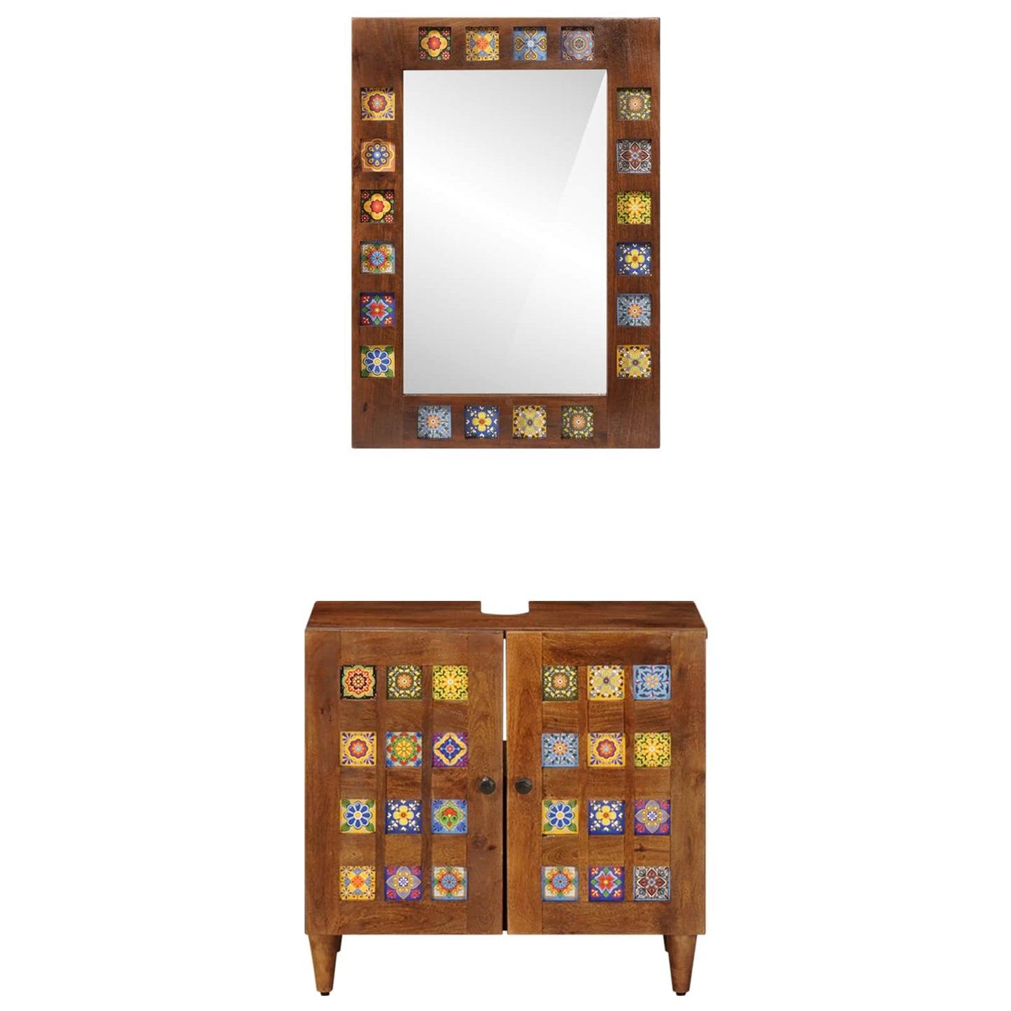 Set di mobili per il bagno 2 pcs Noce Legno di mango massello