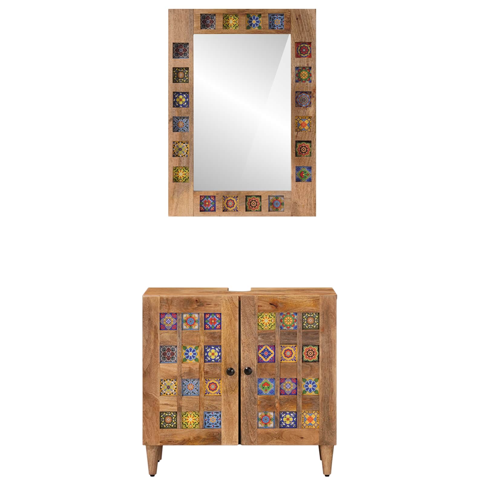 Set di mobili per il bagno Montaggio a parete 2 pcs Naturale | homemem39