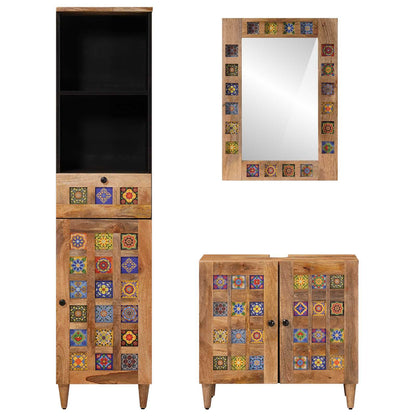 Set di mobili per il bagno con cassetto 3 pcs Naturale | homemem39