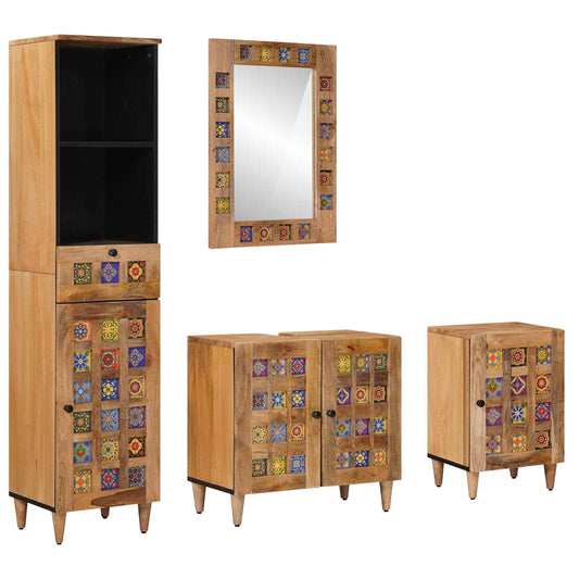 Set di mobili per il bagno con cassetto 4 pcs Naturale | homemem39