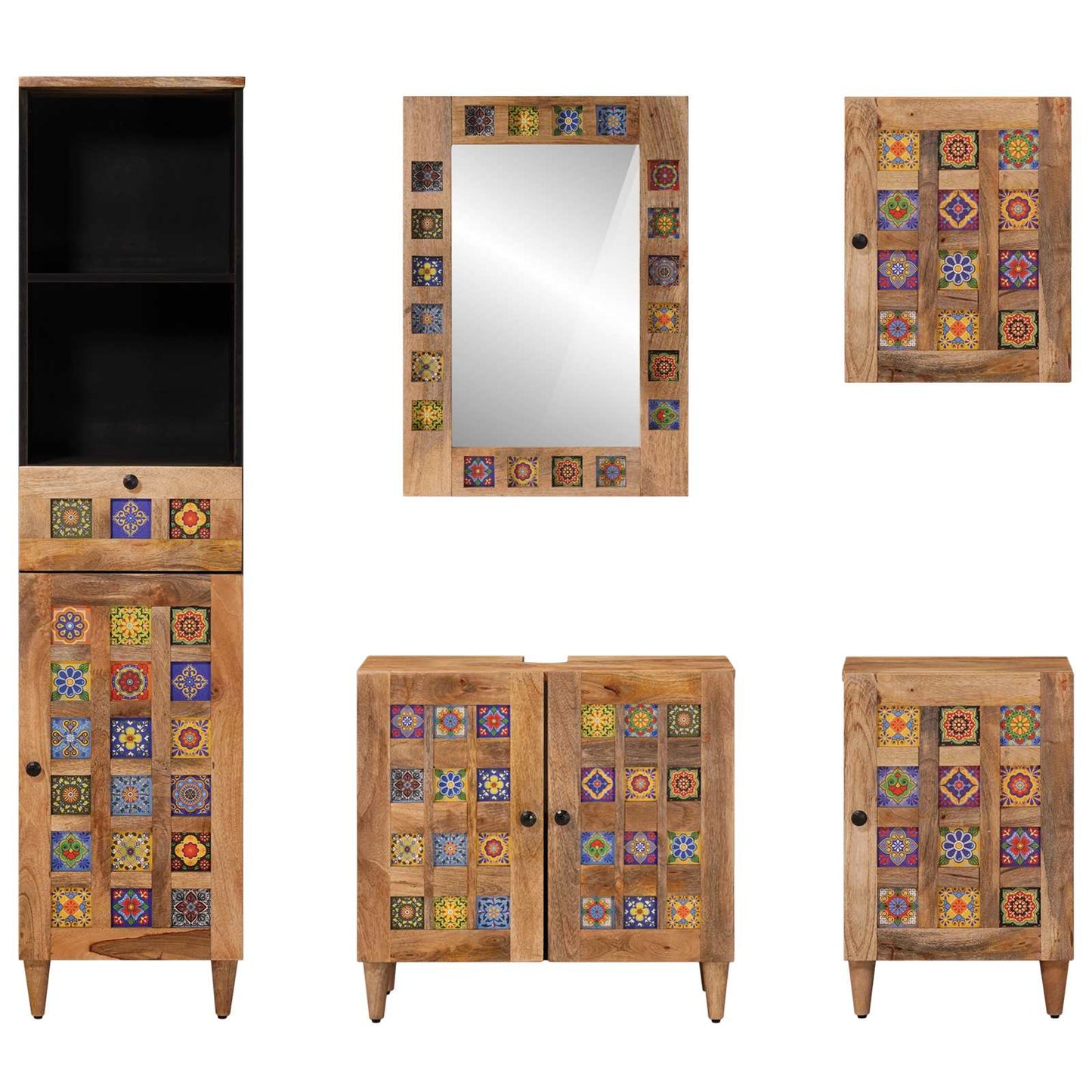 Set di mobili per il bagno con cassetto 5 pcs Naturale | homemem39