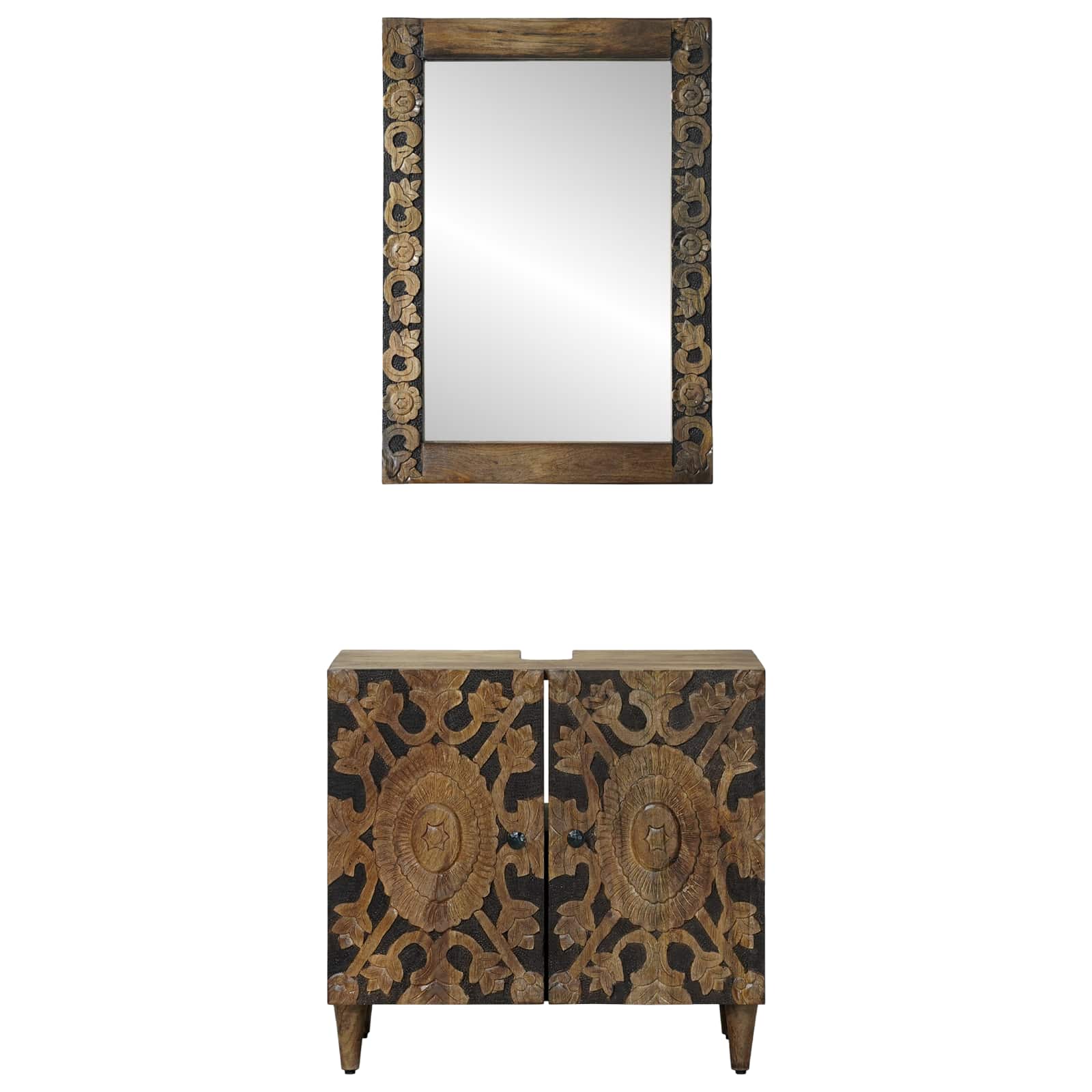 Set di mobili per il bagno Montaggio a parete 2 pcs Marrone | homemem39