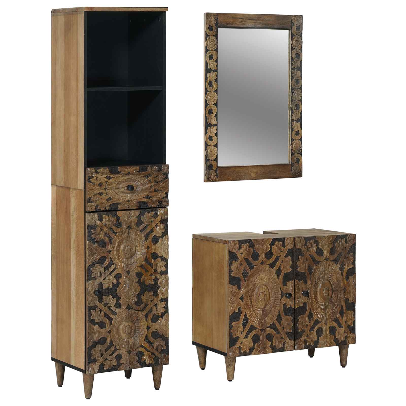 Set di mobili per il bagno con cassetto con porta 3 pcs Marrone | homemem39