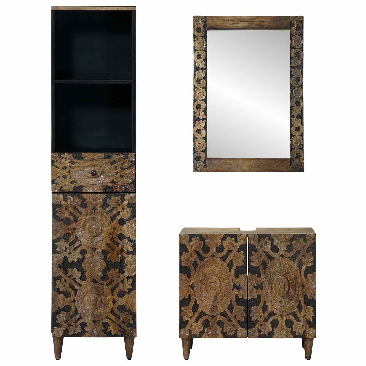 Set di mobili per il bagno con cassetto con porta 3 pcs Marrone | homemem39