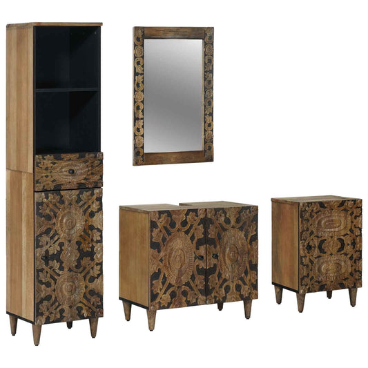 Set di mobili per il bagno con cassetto con porta 4 pcs Marrone | homemem39