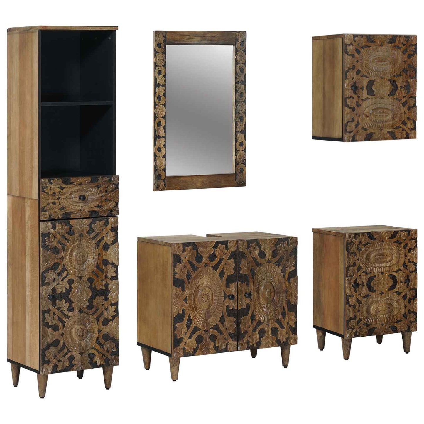 Set di mobili per il bagno con cassetto con porta 5 pcs Marrone