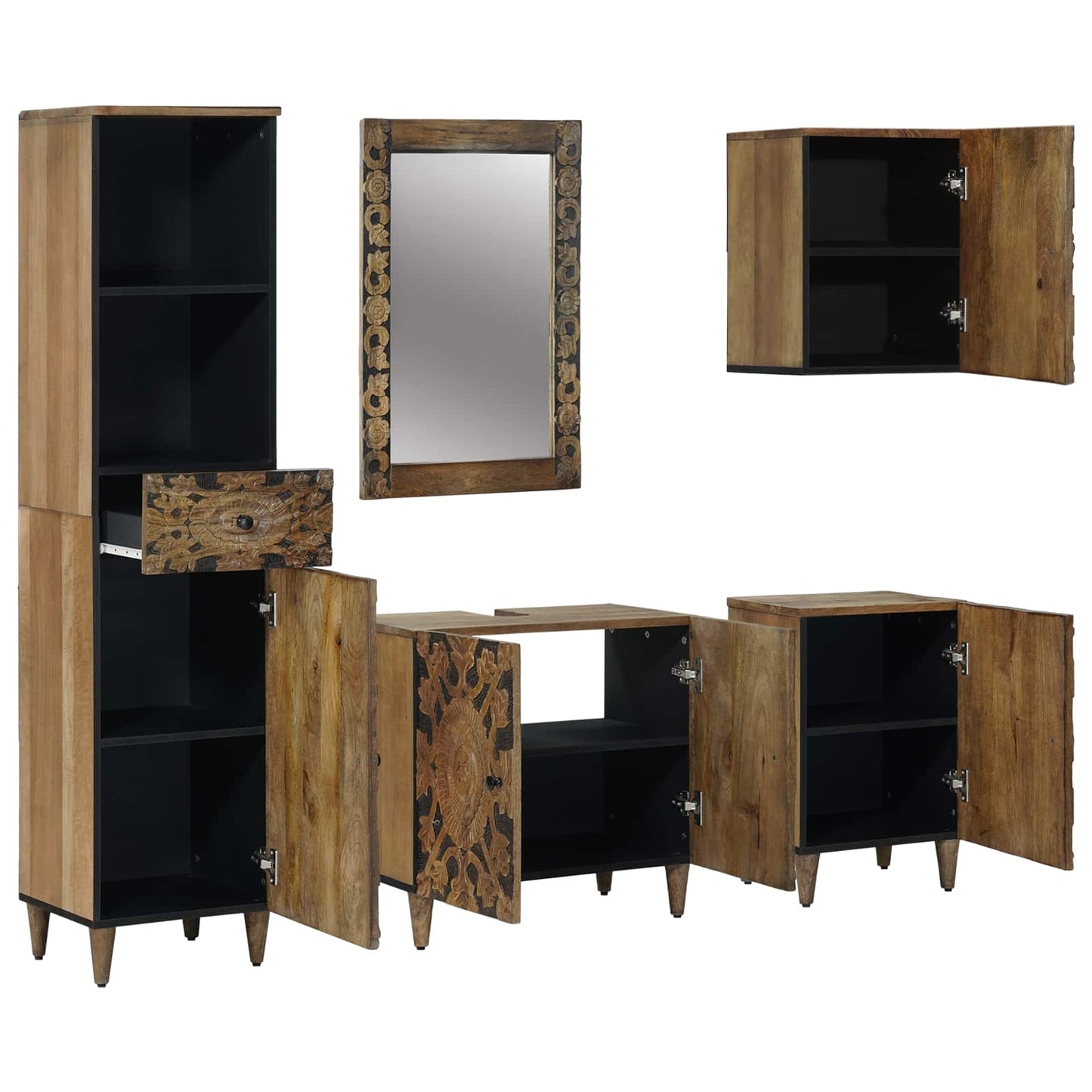 Set di mobili per il bagno con cassetto con porta 5 pcs Marrone | homemem39
