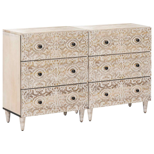 Credenza 2 pcs Bianco 60 x 33,5 x 75 cm Legno di mango massello | homemem39
