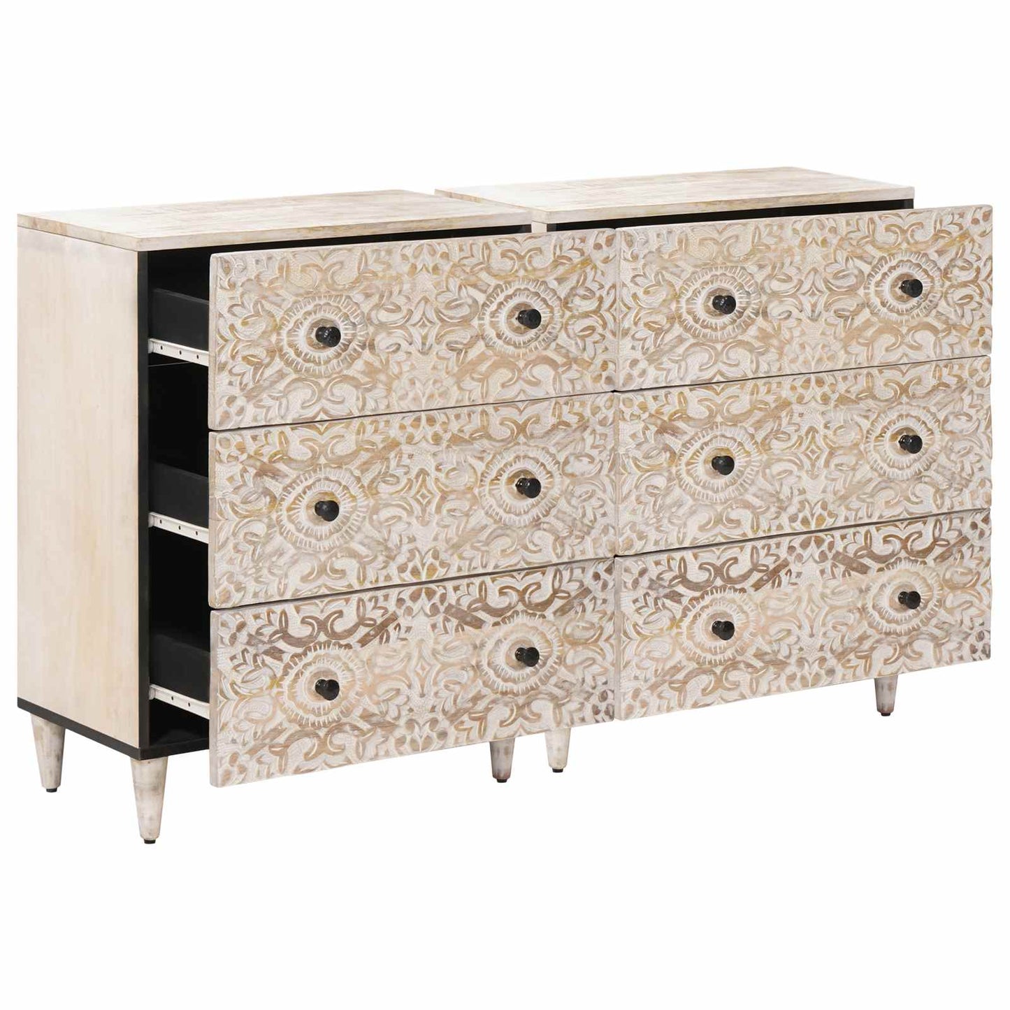 Credenza 2 pcs Bianco 60 x 33,5 x 75 cm Legno di mango massello | homemem39