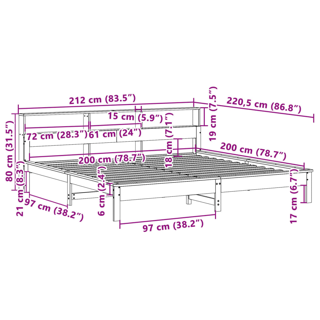 Giroletto senza Materasso Bianco 200x200 cm Legno Massello Pino | homemem39