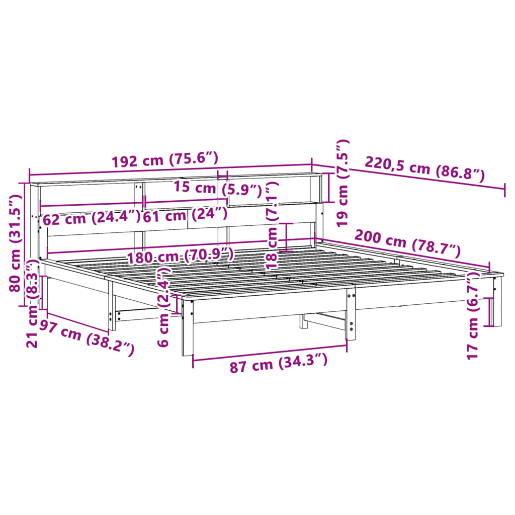 Letto senza Materasso Marrone Cera 180x200 cm in Legno di Pino | homemem39
