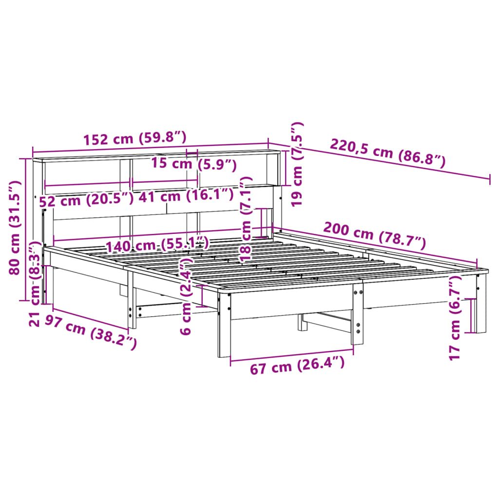 Giroletto senza Materasso Marrone Cera 140x200cm Massello Pino | homemem39