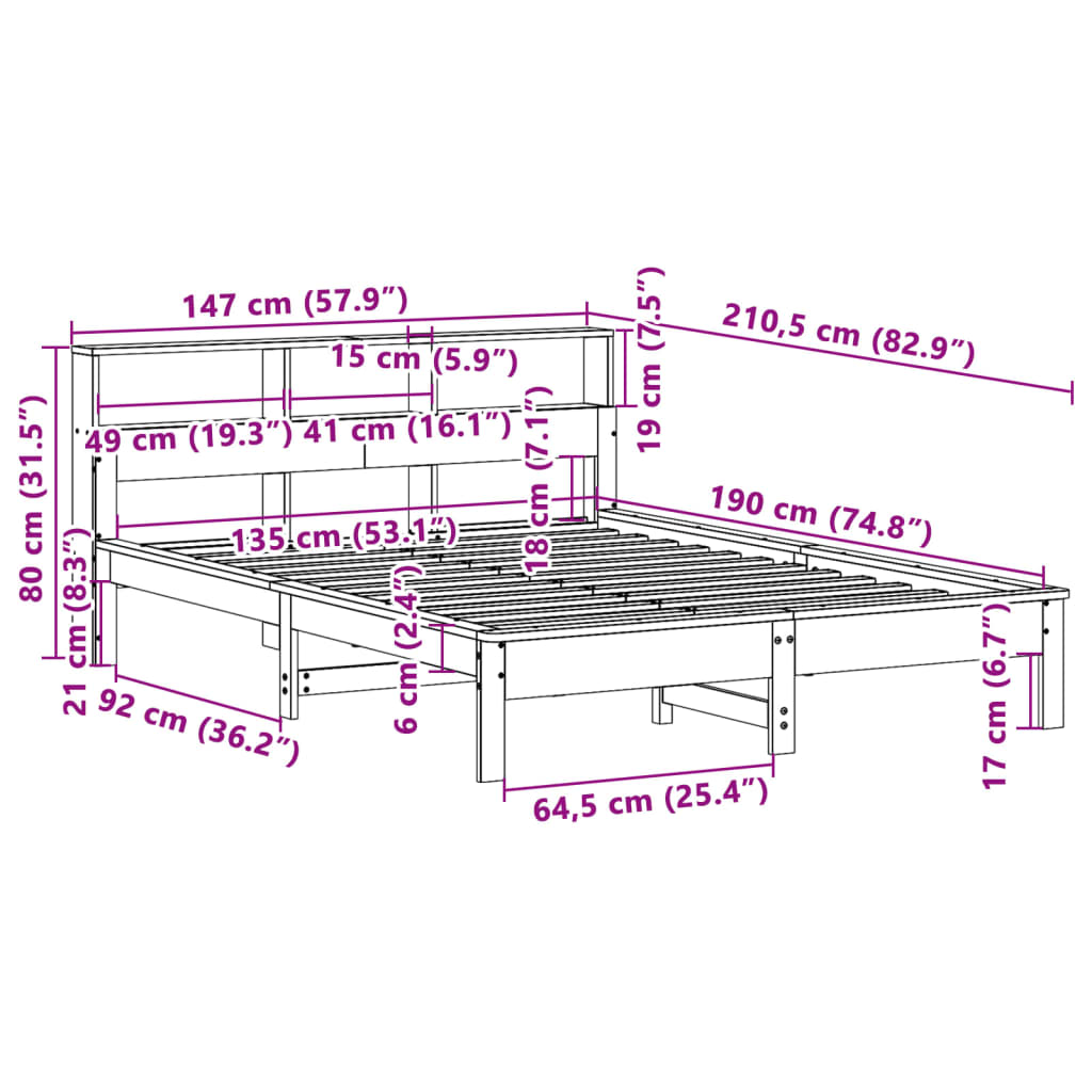 Letto senza Materasso Bianco 135x190 cm Legno Massello di Pino | homemem39
